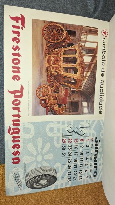 Calendário de grandes dimensões Firestone pneus 1961 coches Portugal