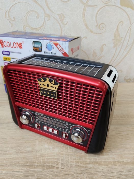Радиоприемник Golon RX-BT455S Красный BLUETOOTH с солнечной панелью + фонарик FM/AM/SW/USB/microSD