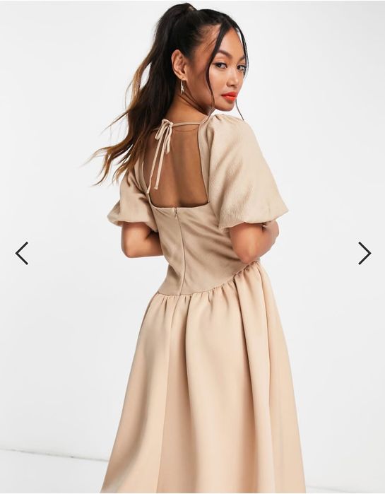 ASOS beżowa sukienka gorsetowa z bufkami. 36 S.