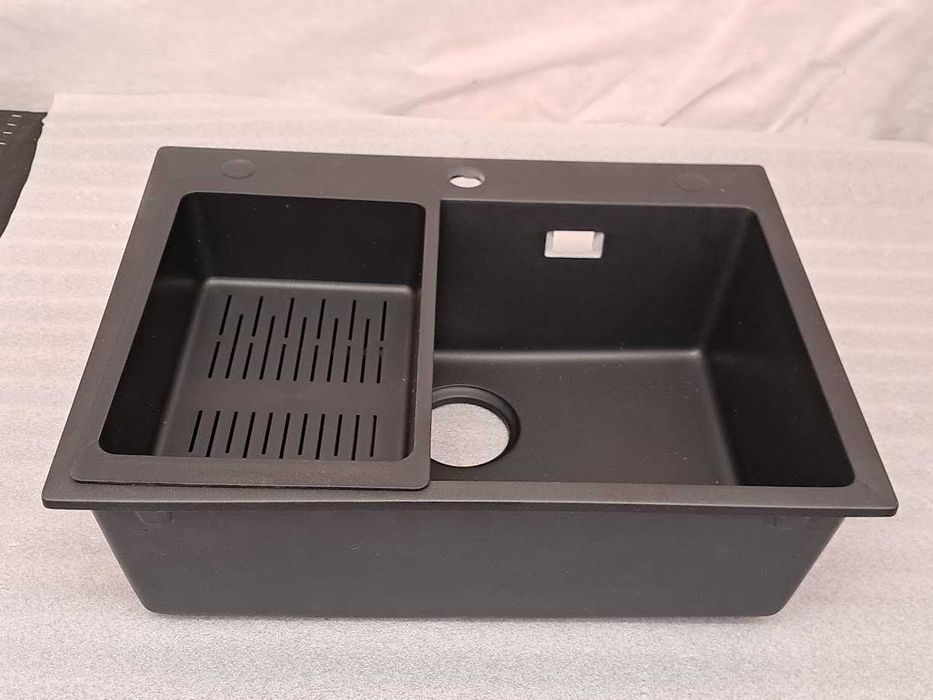 Zlew granitowy kompozytowy 60x45x20 cm z syfon półka + dozownik USZKODZONY