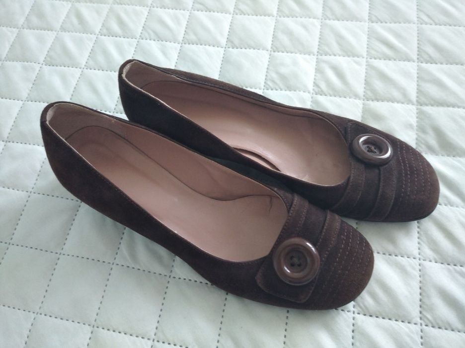 Zamszowe brązowe czółenka damskie niski obcas retro vintage r 40