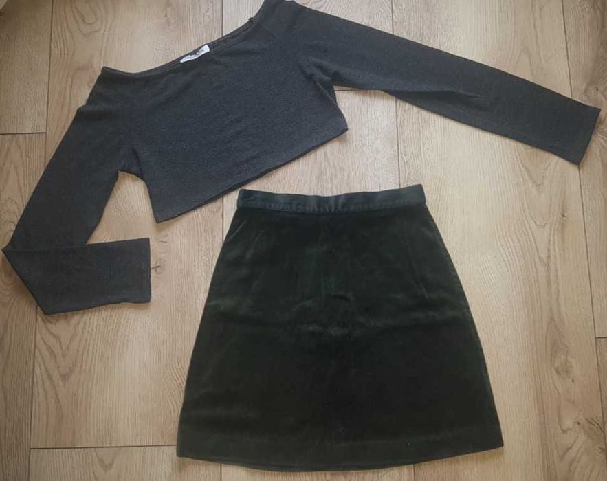 Spódnica mini głęboka zieleń GRATIS BLUZKA 34 XS Benetton  nastolatki