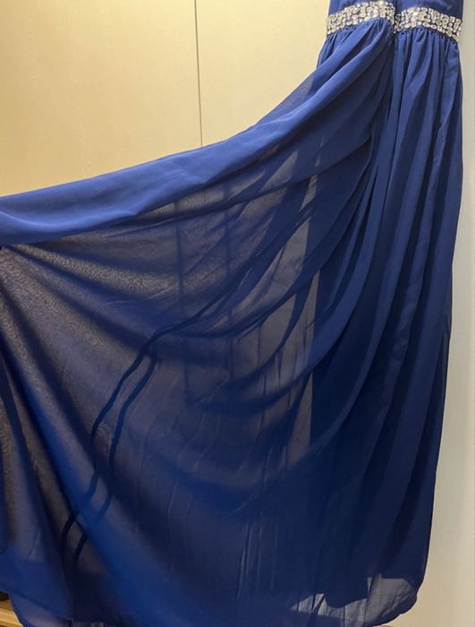 Pretty Little Thing granatowa sukienka wieczorowa maxi S M