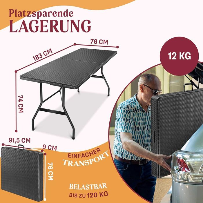 Nowy stół bufetowy składany / kemping / rattan / stolik 180x75 !4595!