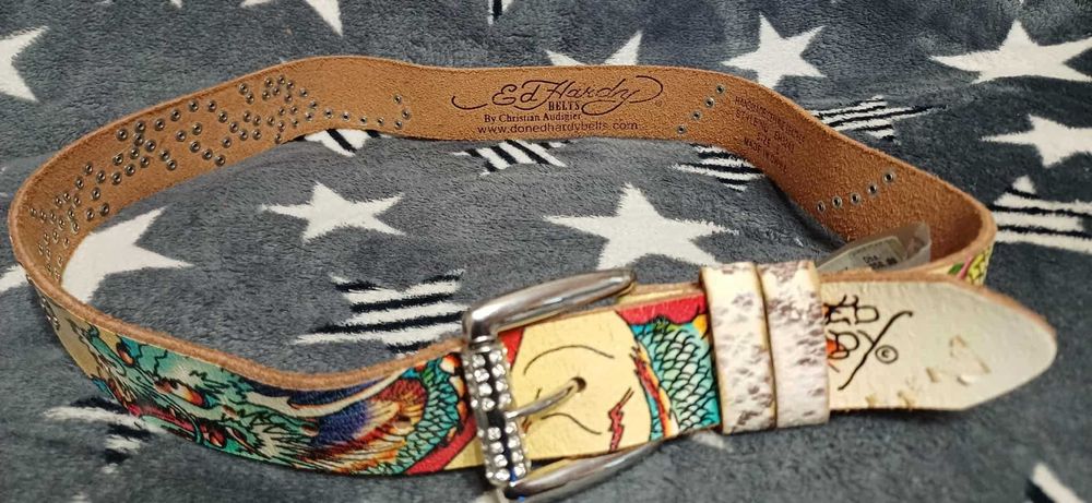 Ремінь шкіряний Ed Hardy by Christian Audigier. Ручна робота.