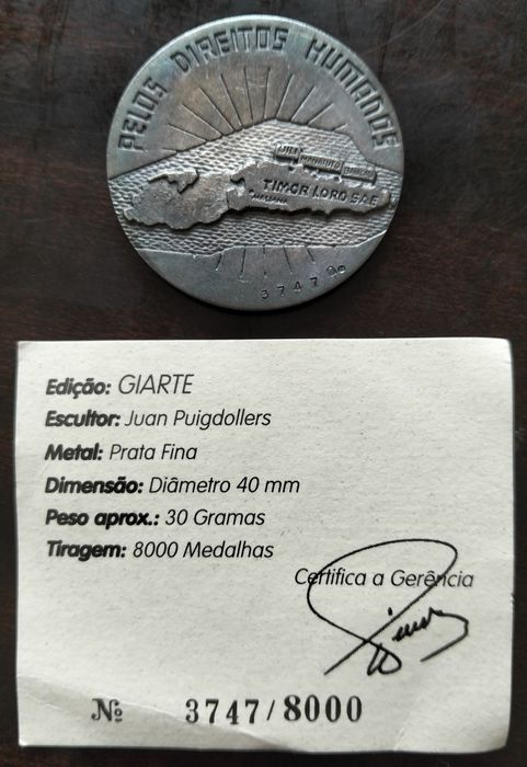 Medalha Prata Fina 30 gr Timor Com Certificado