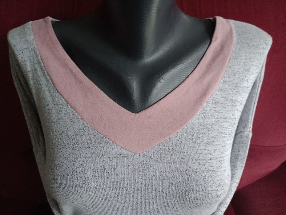 Bluzka oversize bawełna szara z różowym