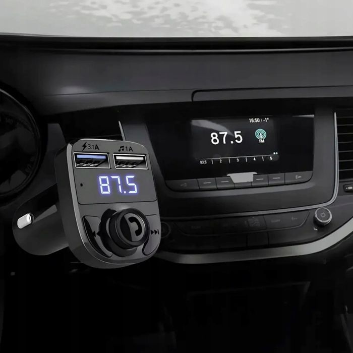 Transmiter samochodowy FM bluetooth dual rozmowy microsd 12v 24v