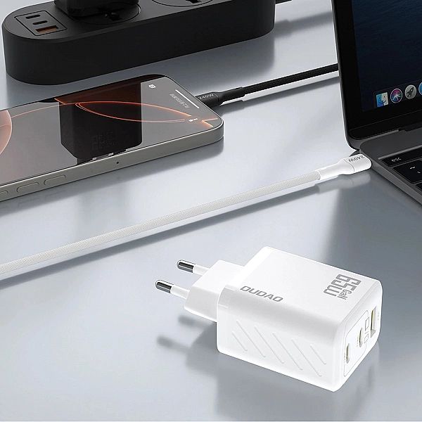 Ładowarka sieciowa Dudao A29/65W GaN 2 x USB-C + 1 x USB-A - biała