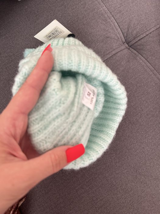 Kotek czapka na zimę dla dziewczynki w kolorze miętowym z uszkami