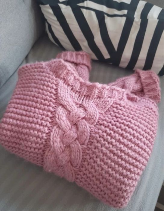 Gruby damski sweter pleciony Dolce Diva Zara warkocz UNI chaos