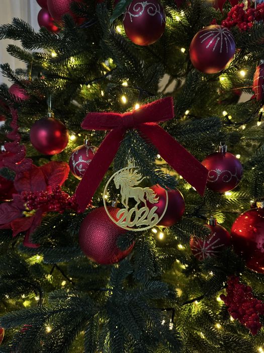 Новорічний декор -  прикраса на ялинку - «Вогняний золотий кінь 2026»