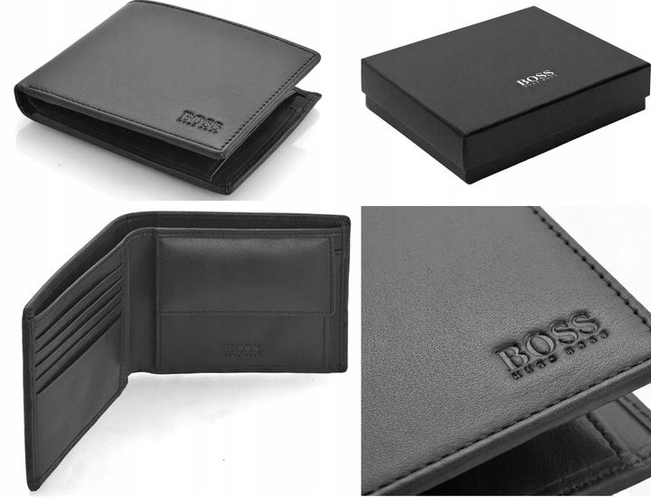 Hugo Boss Portfel Męski Czarny Pojemny Skórzany Bilon Black Skóra Bydl