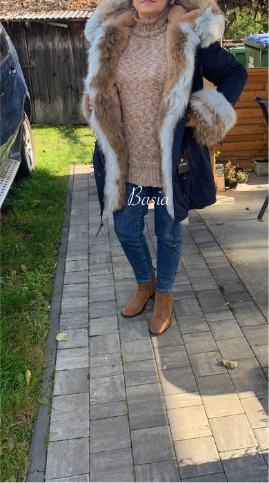 Parka z naturalnym obszyciem z jenota i lisa