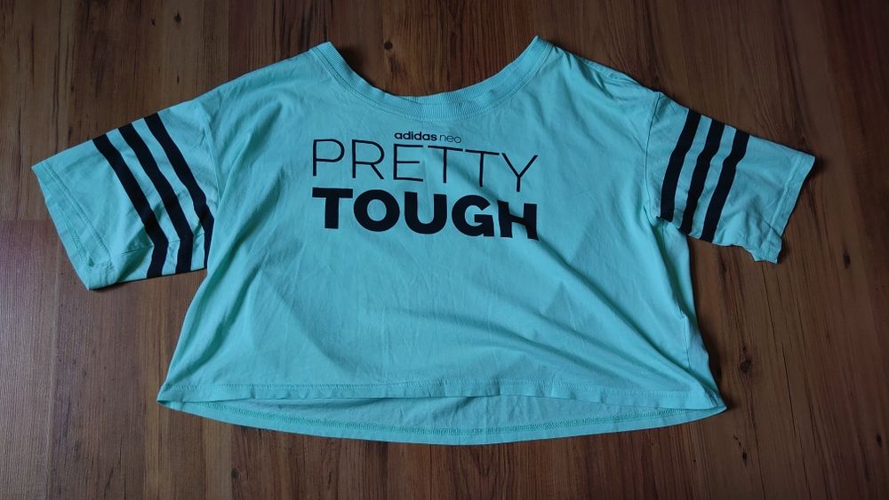 Adidas Neo tshirt damski crop top L szeroki krótki seledyn lato y2k