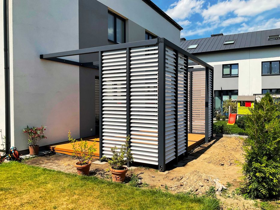 Drewniana pergola, wiata, taras, BSH, drewno klejone