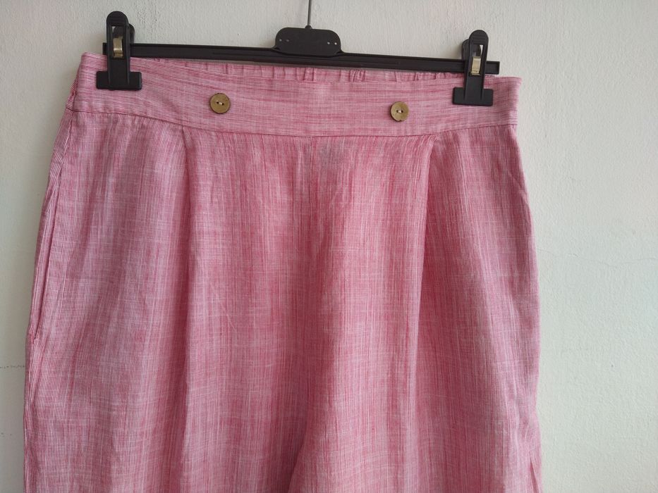 Calças de Cintura Alta Algodão às Riscas Vermelho e Branco - Emery Rose - Tamanho L