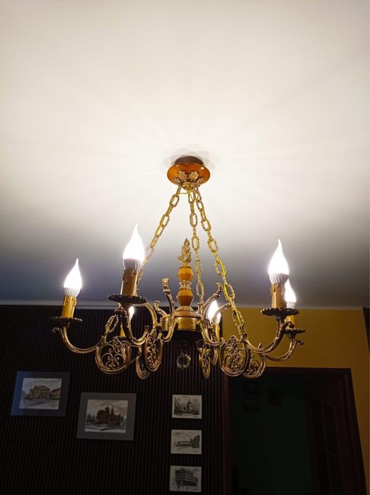 OKAZJA Antyk Zestaw mosiężny Żyrandol i lama scienna