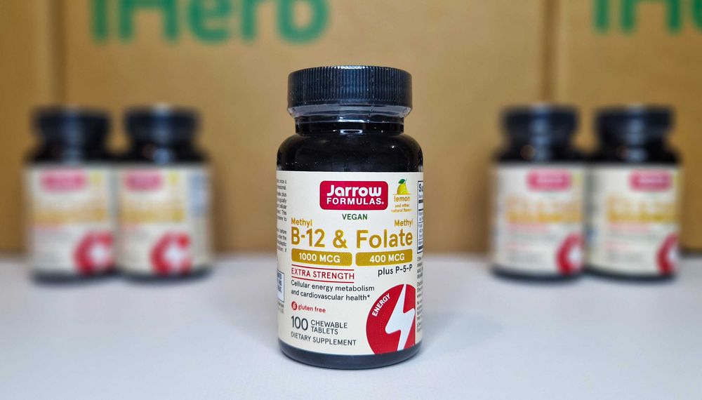 Jarrow Formulas, витамин метил В12 и метилфолат, 100 шт. Вітамін В-12