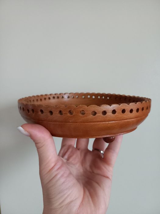 Drewniany talerz na przekąski półmisek deska serów rzeźbiony vintage