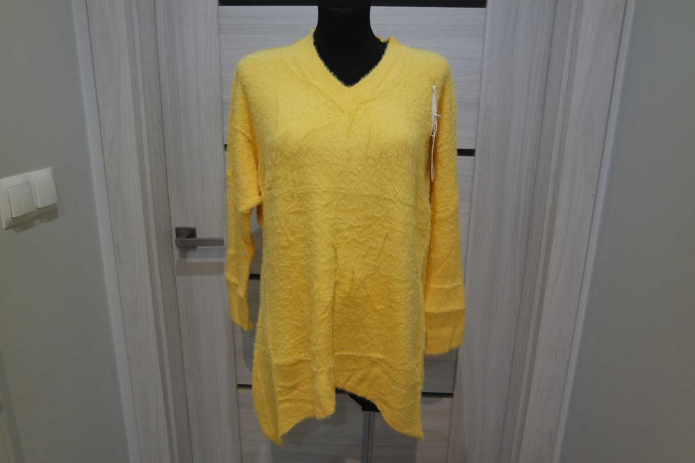 Alpaka Mięciutki Klasyczny Modny Damski Sweter Tunika Żółty