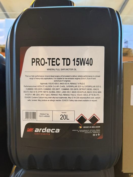 Масло для грузовой техники Ardeca 15w40 Pro Tec TD 20L