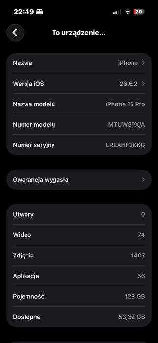 Iphone 15 pro 128 gb 82% baterii