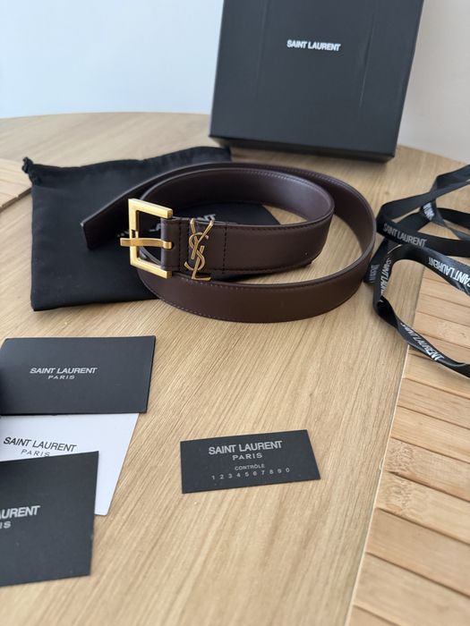 Pasek YVES Saint Laurent YSL Pasek do spodni Chocolate Czekoladowy