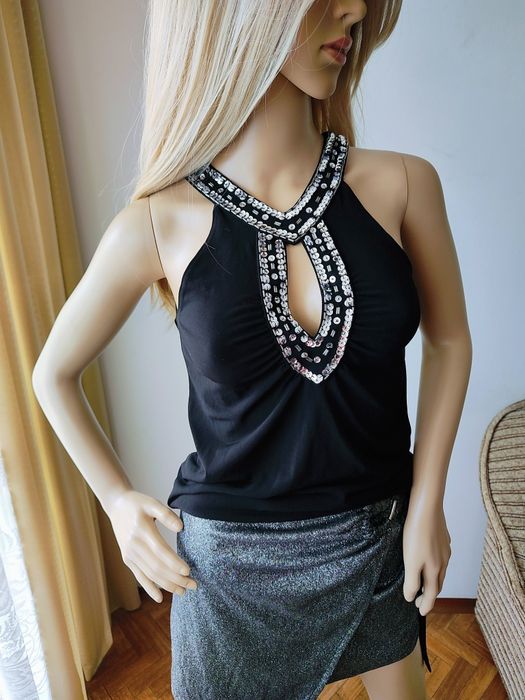 Czarna bluzka Etam z cekinami elegancka imprezowa M