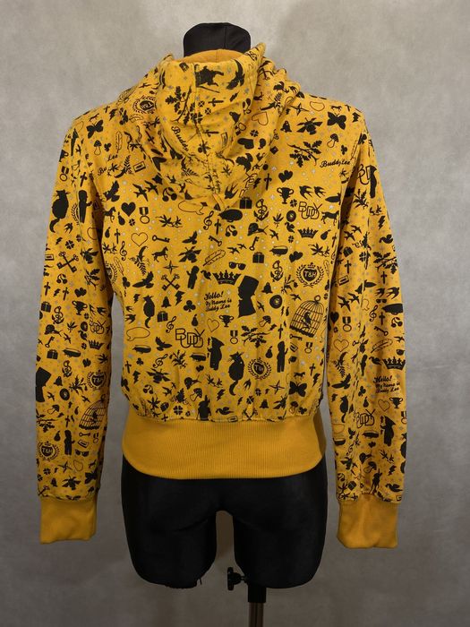 Bluza żółta z kapturem printem alternative y2k style wygodna 38 M L
