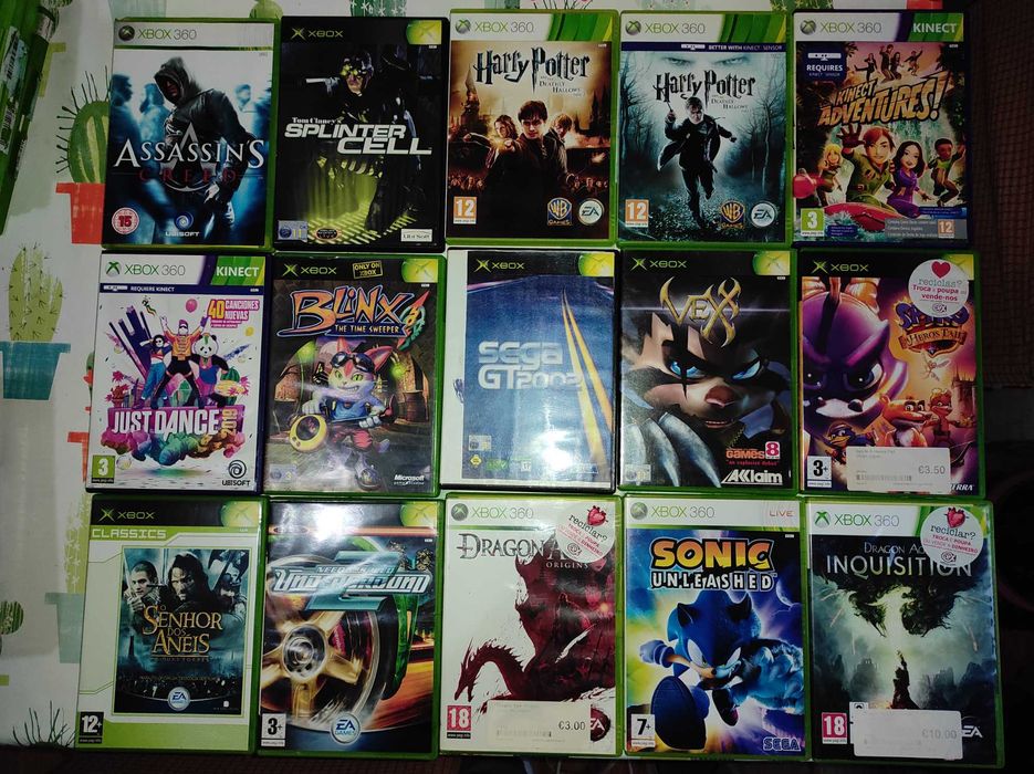 Jogos desde 1€ + Xbox 360 + disco 120gb e 20gb + comandos + kinect.