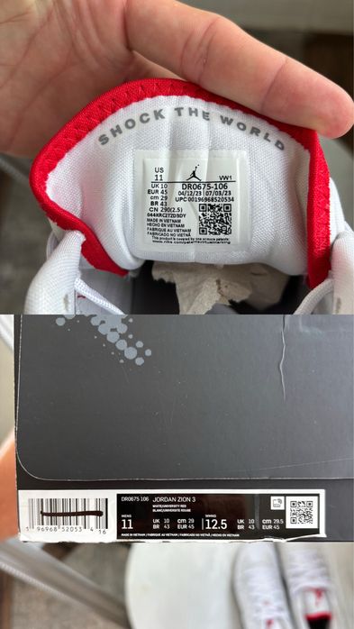 ОРИГІНАЛ! Кросівки Jordan Zion 3 White/Uniersity Red DR0675-106 розмір 45 (29см)