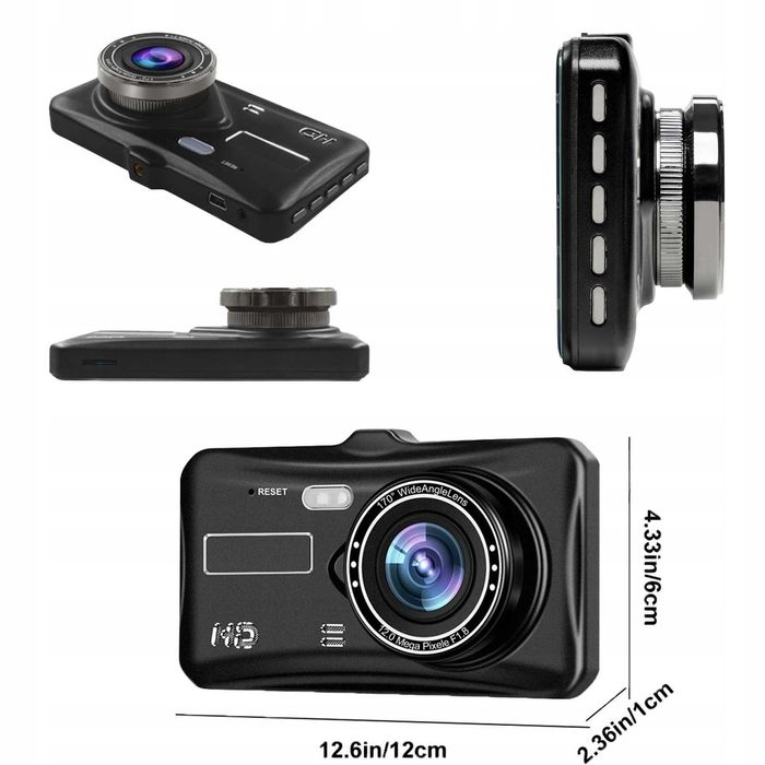 Wideorejestrator dotykowy 4" FHD szerokokątny kąt 170° przód 120° tył