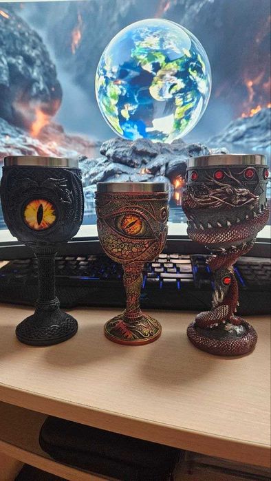 Коллекция " Чашки Бокалы Кубки". 3D бокал статуэтка. Дракон Череп Дьявол Викинг Волк.