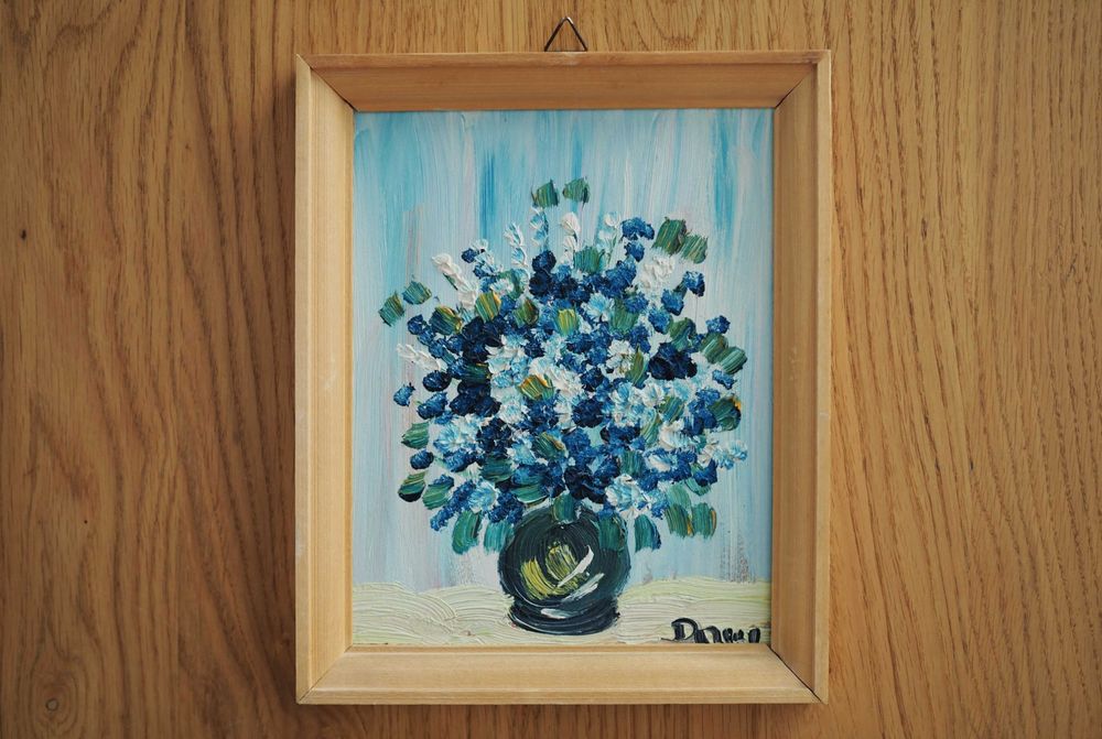 Stare obrazki olejne na dykcie, kwiaty, Krystiana Drzysga