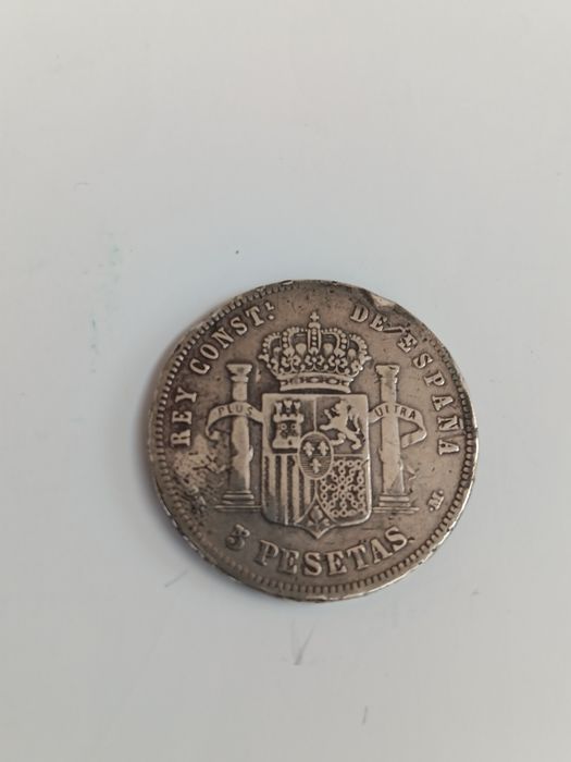 Moeda prata de 5 pesetas de 1878. D.Alfonso Xll