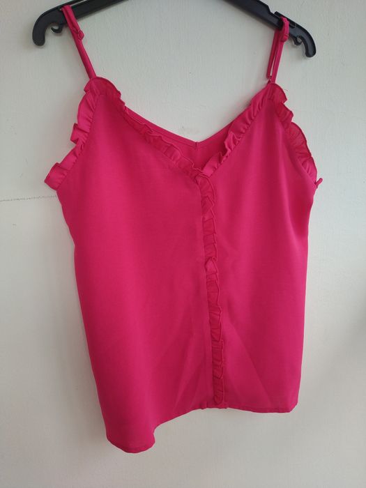 Top Romântico Fúchsia / Rosa Choque com Folhos,  Estilo Fluído - Shein - Tamanho M