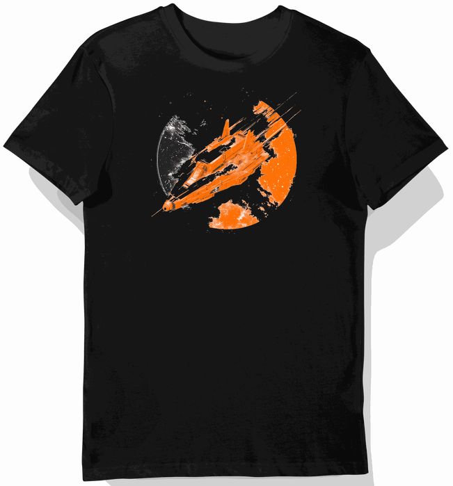 Koszulka męska czarna z nadrukiem futurystycznym statku S