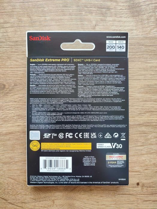 Karta pamięci SD SanDisk Extreme PRO 512GB. Nowa, oryginalna.