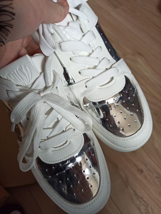 Sg Białe adidasy 38 Cropp biale damskie sneakersy 38 ze srebrnym