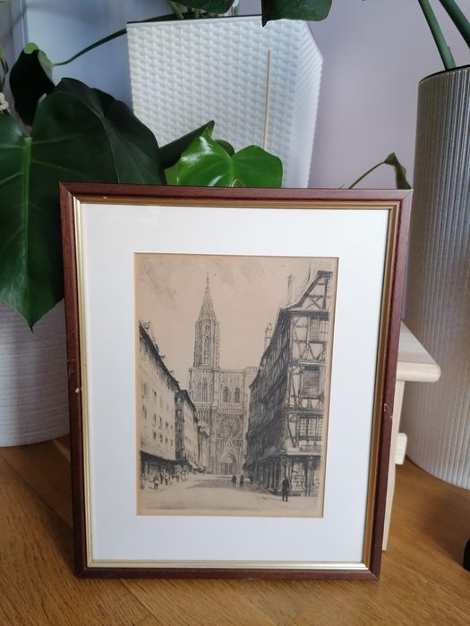 Litografia akwaforta Leopolda Robin Katedra w Strasburgu