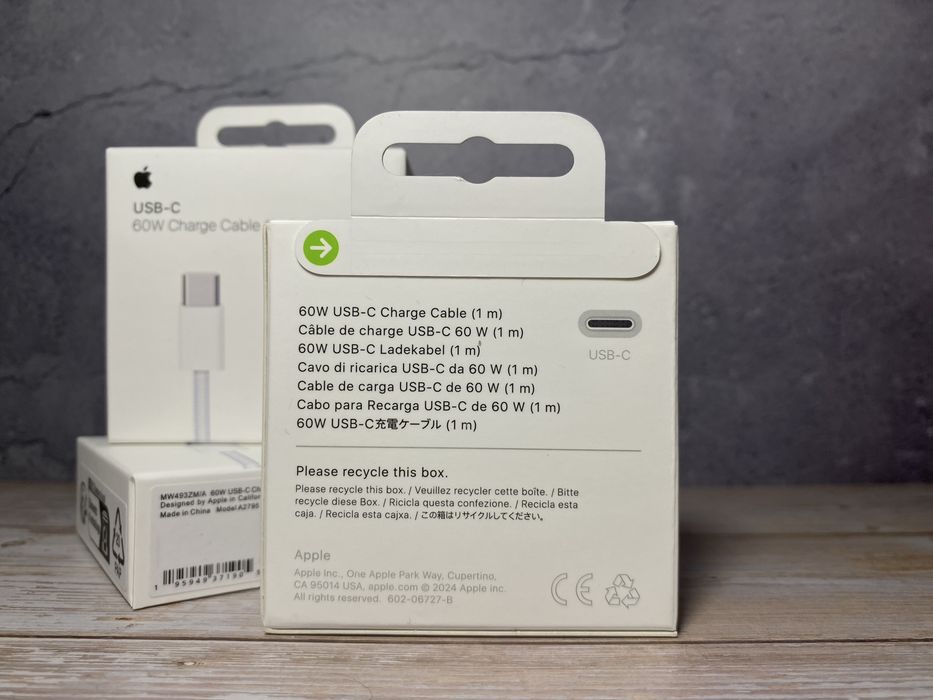 Оригиналный кабель для iPhone, 15/16/17/18, USB-C 60W, Плетений кабель Айфон