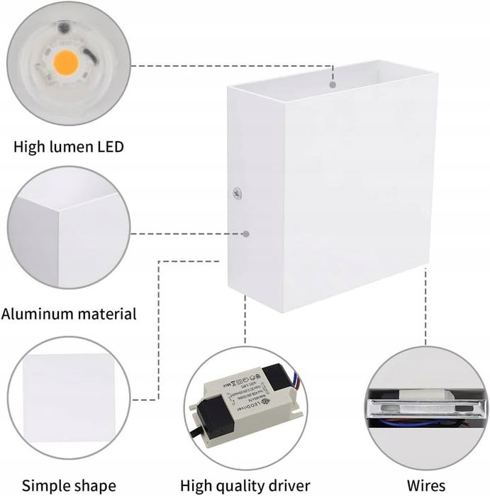 kinkiet led 2x7w biały nowoczesny kwadratowy 3000k