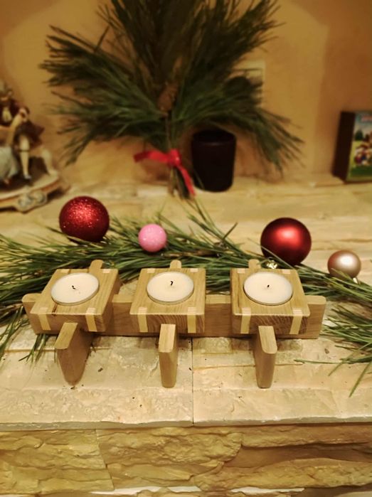 Дубовий підсвічник • ручна робота  • 3 свічки в наборі