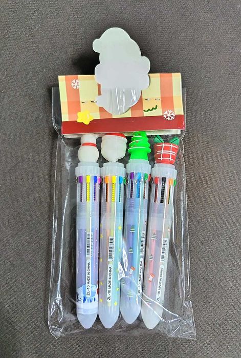 Esferográficas de Natal coloridas. ( 1 conjunto com 4 unidades)