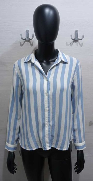 Bawełniana koszula w biało-niebieskie paski zapinana H&M Divided r. L