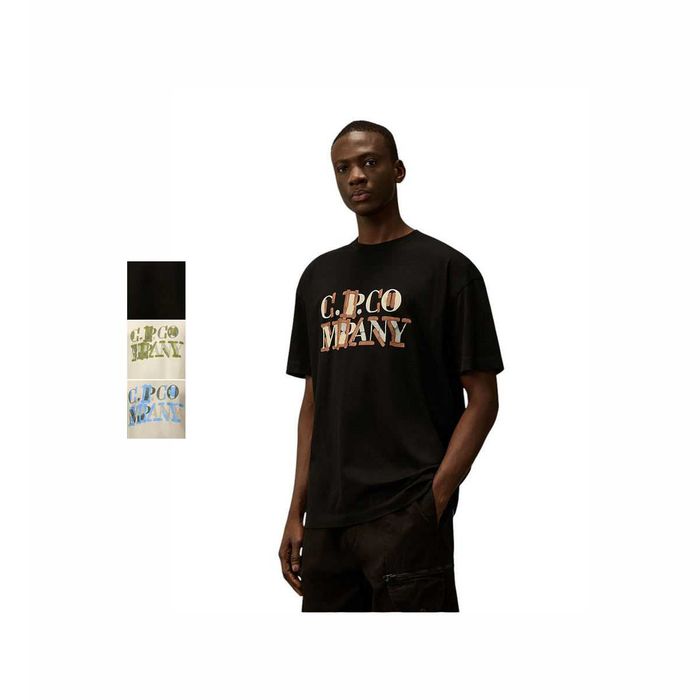 Футболка C.P. Company 30/1 Jersey Blurred Logo T-Shirt Black \ White/Green \ Grey/Blue