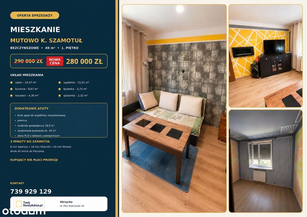 Mieszkanie na sprzedaż, 2 pokoje, 49 m², Szamotuły