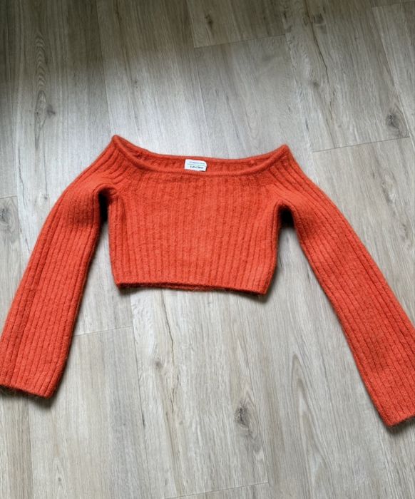 Jaskrawy pomarańczowy miękki wiosenni krótki sweter & Other stories wełniany alpaka S/36