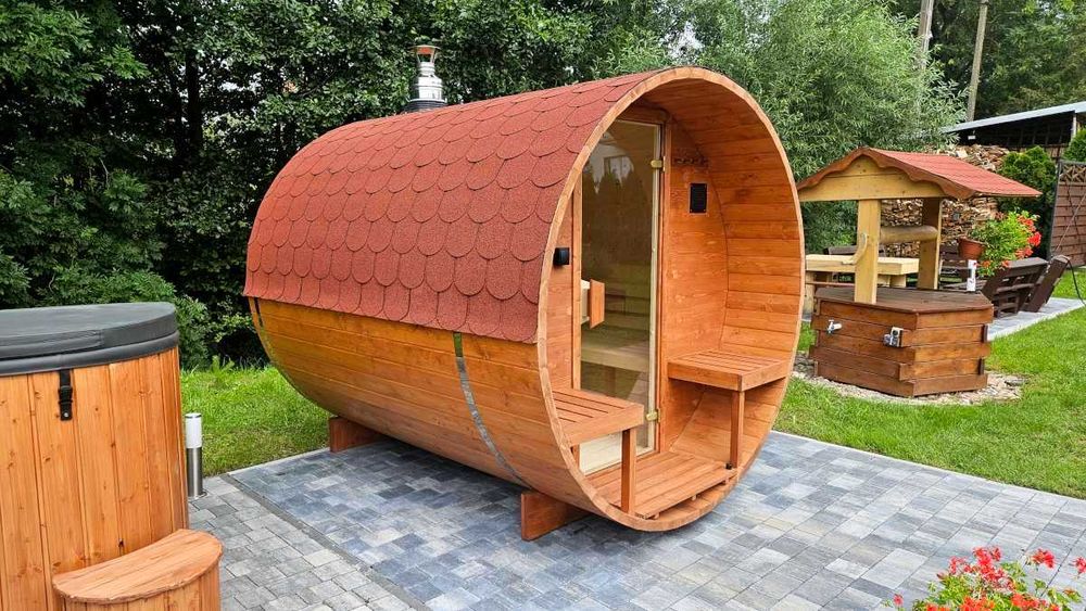 Sauna Ogrodowa beczka 250cm + Piec elektryczny 9kW + Transport
